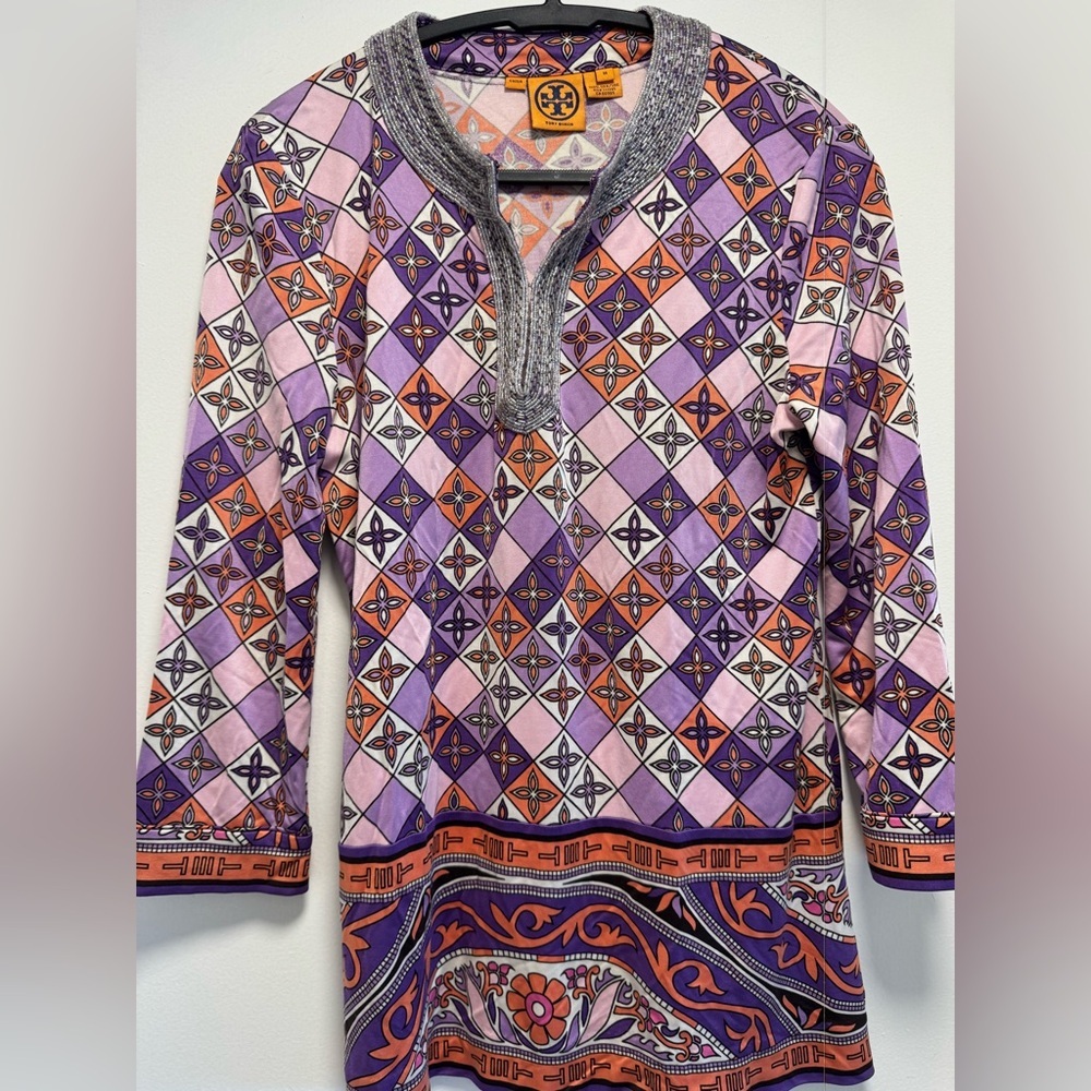 TORY BURCH SILK JERSEY BEJEWELED TUNIC- SIZE M- STUNNING! - Picture 1 of 3